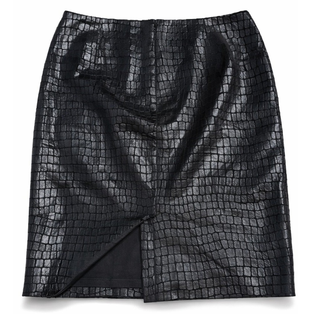 Black Croc Embossed Pencil Skirt Faux Leather Y2K Anne Klein Size 6 Maximalism - Picture 11 of 13